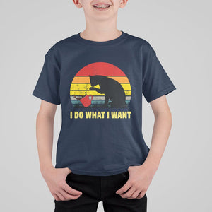 Funny Black Cat T Shirt For Kid I Do What I Want Vintage Coffe Cup TS11 Navy Print Your Wear