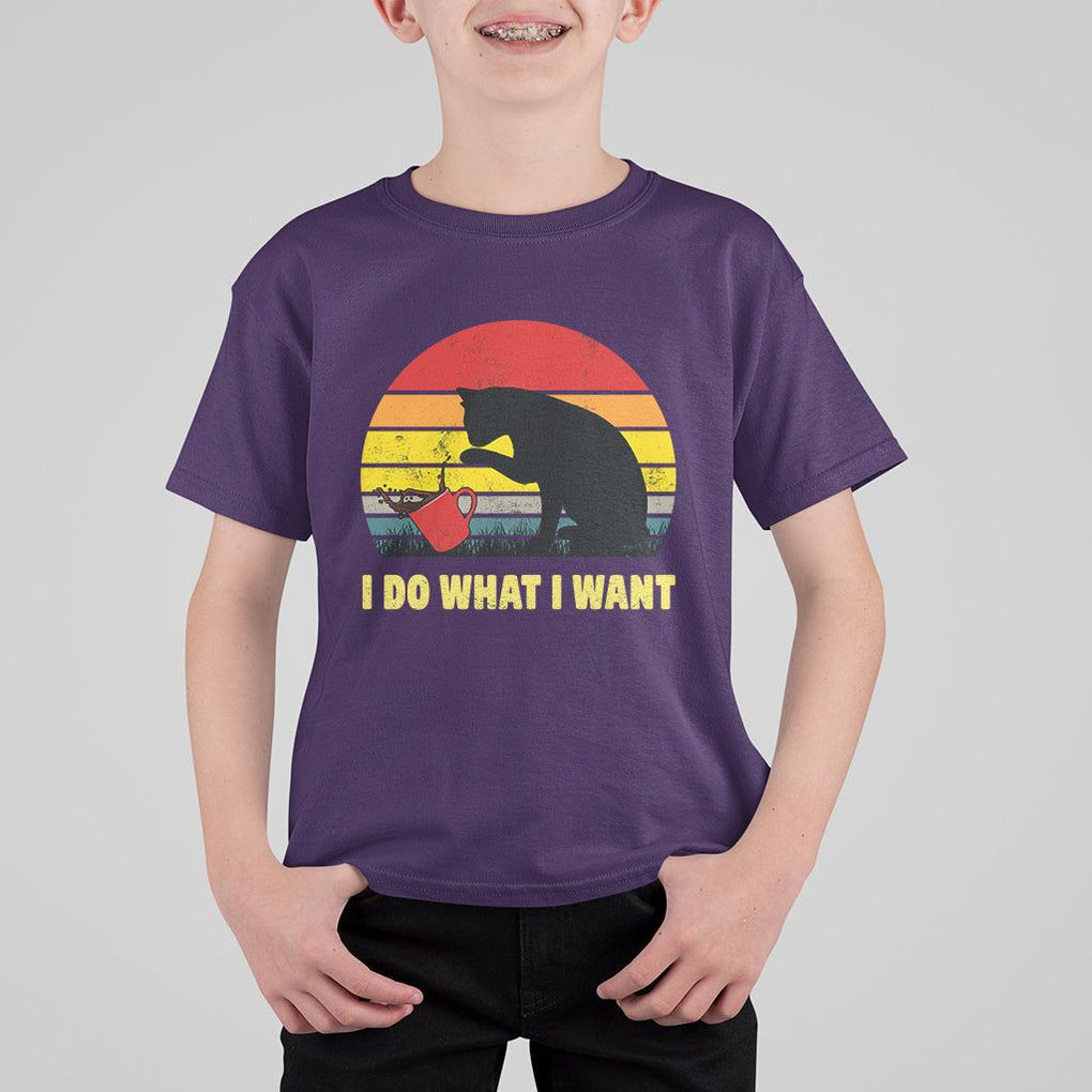 Funny Black Cat T Shirt For Kid I Do What I Want Vintage Coffe Cup TS11 Purple Print Your Wear