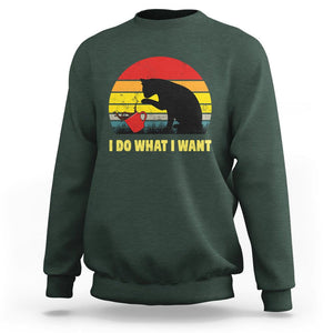 Funny Black Cat Sweatshirt I Do What I Want Vintage Coffe Cup TS11 Dark Forest Green Print Your Wear