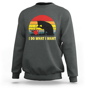 Funny Black Cat Sweatshirt I Do What I Want Vintage Coffe Cup TS11 Dark Heather Print Your Wear