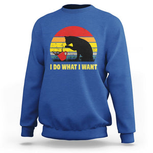 Funny Black Cat Sweatshirt I Do What I Want Vintage Coffe Cup TS11 Royal Blue Print Your Wear