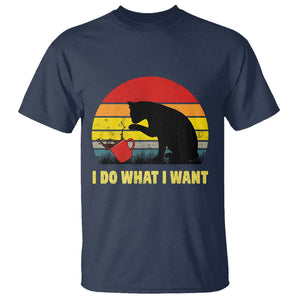 Funny Black Cat T Shirt I Do What I Want Vintage Coffe Cup TS11 Navy Print Your Wear