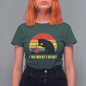 Funny Black Cat T Shirt For Women I Do What I Want Vintage Coffe Cup TS11 Dark Forest Green Print Your Wear