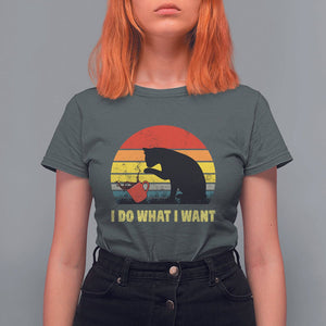Funny Black Cat T Shirt For Women I Do What I Want Vintage Coffe Cup TS11 Dark Heather Print Your Wear
