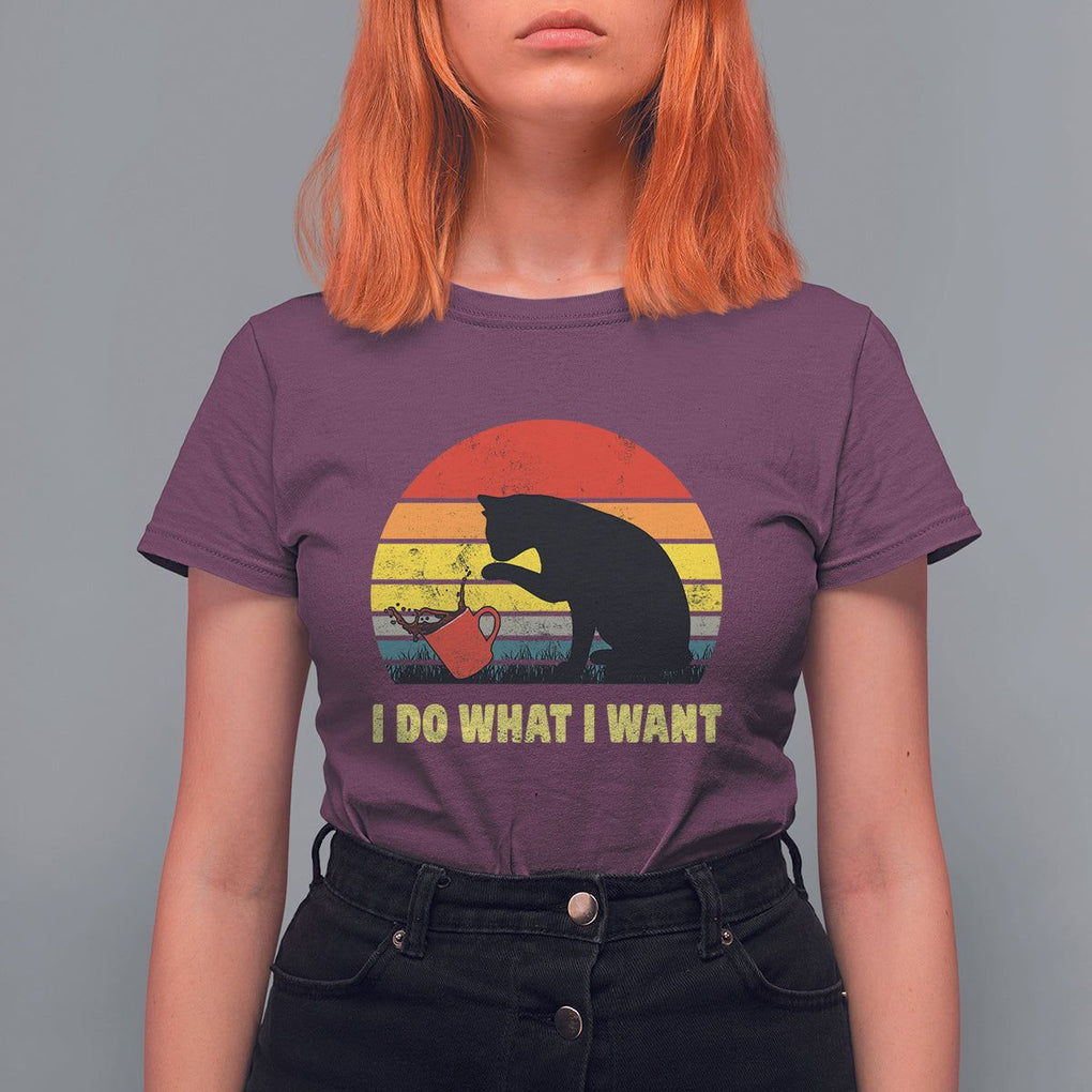 Funny Black Cat T Shirt For Women I Do What I Want Vintage Coffe Cup TS11 Maroon Print Your Wear