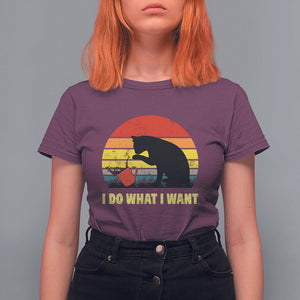 Funny Black Cat T Shirt For Women I Do What I Want Vintage Coffe Cup TS11 Maroon Print Your Wear