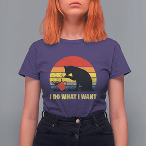 Funny Black Cat T Shirt For Women I Do What I Want Vintage Coffe Cup TS11 Purple Print Your Wear