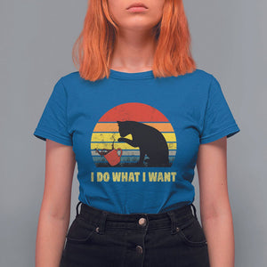 Funny Black Cat T Shirt For Women I Do What I Want Vintage Coffe Cup TS11 Royal Blue Print Your Wear