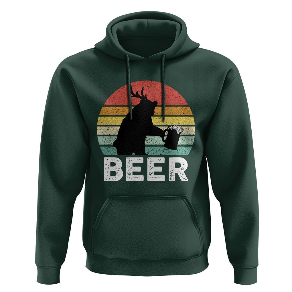 Funny Bear Deer Hoodie Vintage Retro Beer Mug TS11 Dark Forest Green Print Your Wear