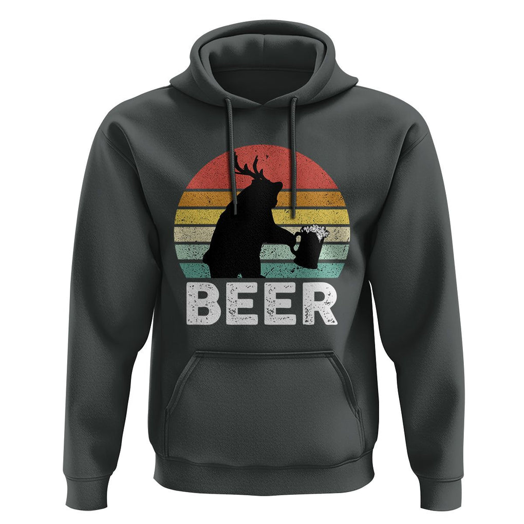 Funny Bear Deer Hoodie Vintage Retro Beer Mug TS11 Dark Heather Print Your Wear