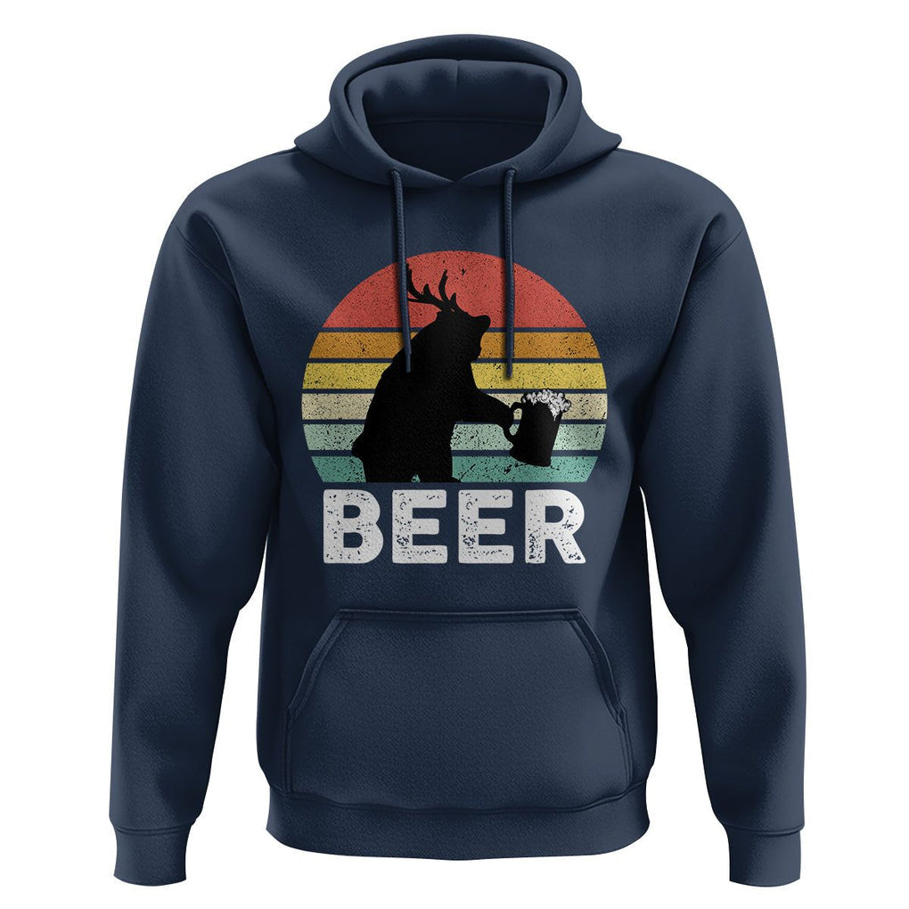 Funny Bear Deer Hoodie Vintage Retro Beer Mug TS11 Navy Print Your Wear