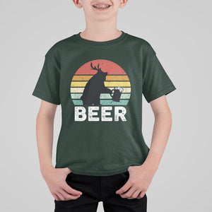 Funny Bear Deer T Shirt For Kid Vintage Retro Beer Mug TS11 Dark Forest Green Print Your Wear
