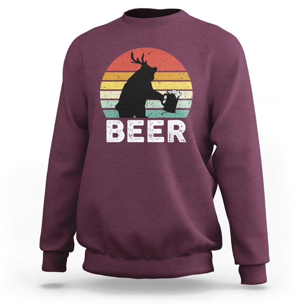 Funny Bear Deer Sweatshirt Vintage Retro Beer Mug TS11 Maroon Print Your Wear