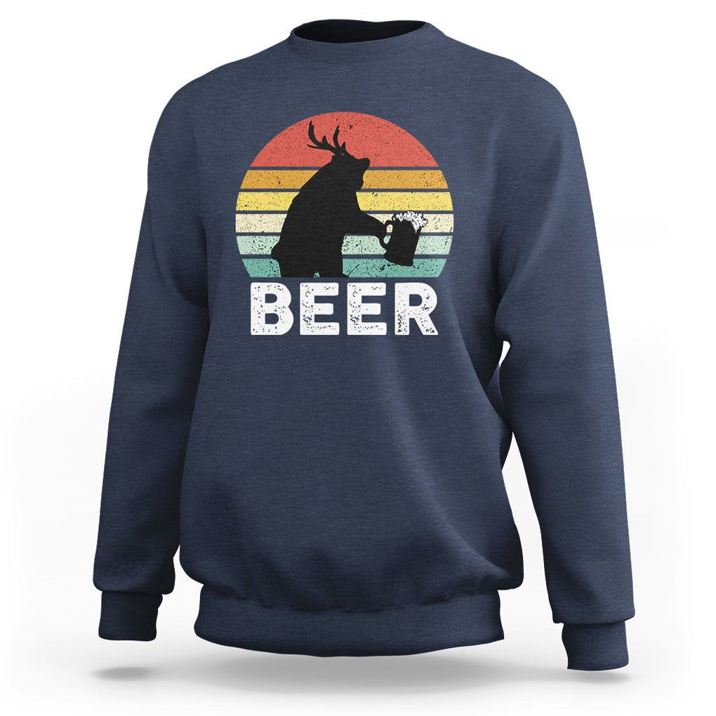 Funny Bear Deer Sweatshirt Vintage Retro Beer Mug TS11 Navy Print Your Wear