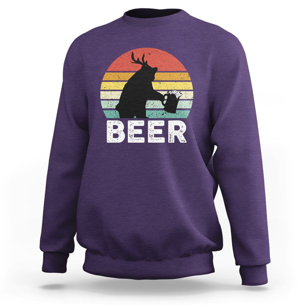 Funny Bear Deer Sweatshirt Vintage Retro Beer Mug TS11 Purple Print Your Wear