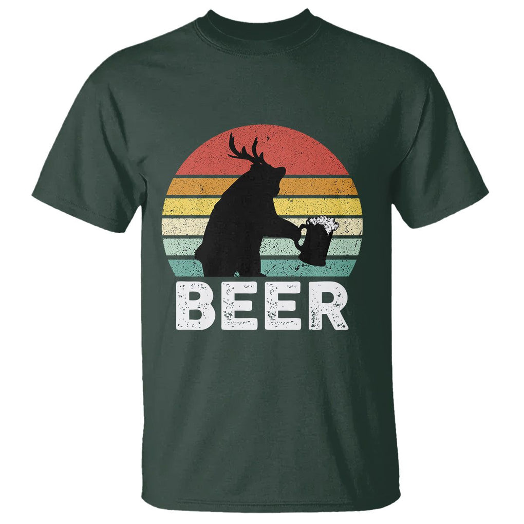 Funny Bear Deer T Shirt Vintage Retro Beer Mug TS11 Dark Forest Green Print Your Wear