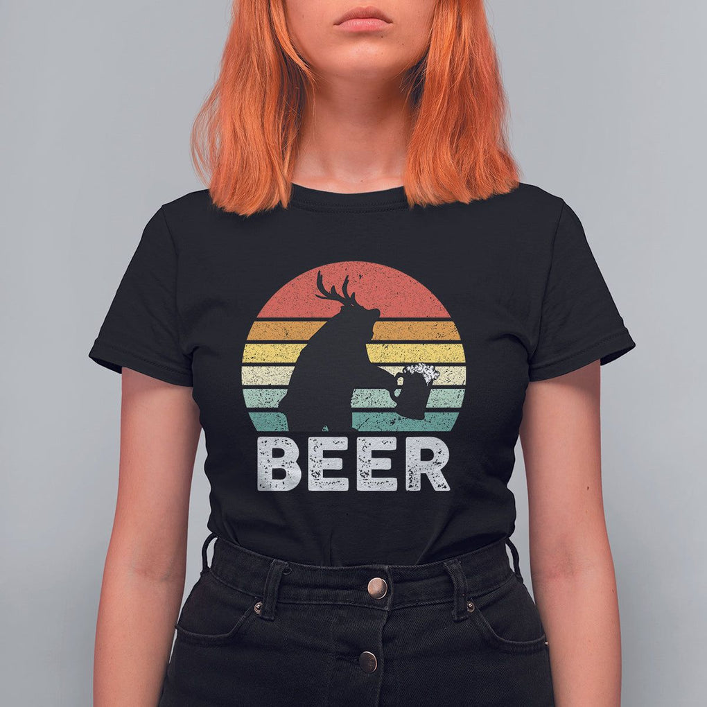 Funny Bear Deer T Shirt For Women Vintage Retro Beer Mug TS11 Black Print Your Wear