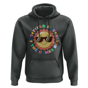 Field Day Hoodie Let The Games Begin Retro Groovy Smile Face Sunshine TS11 Dark Heather Print Your Wear