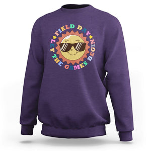 Field Day Sweatshirt Let The Games Begin Retro Groovy Smile Face Sunshine TS11 Purple Print Your Wear