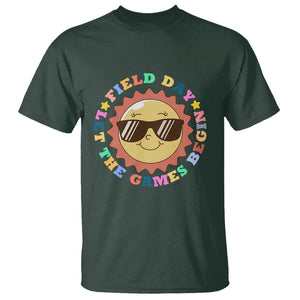 Field Day T Shirt Let The Games Begin Retro Groovy Smile Face Sunshine TS11 Dark Forest Green Print Your Wear