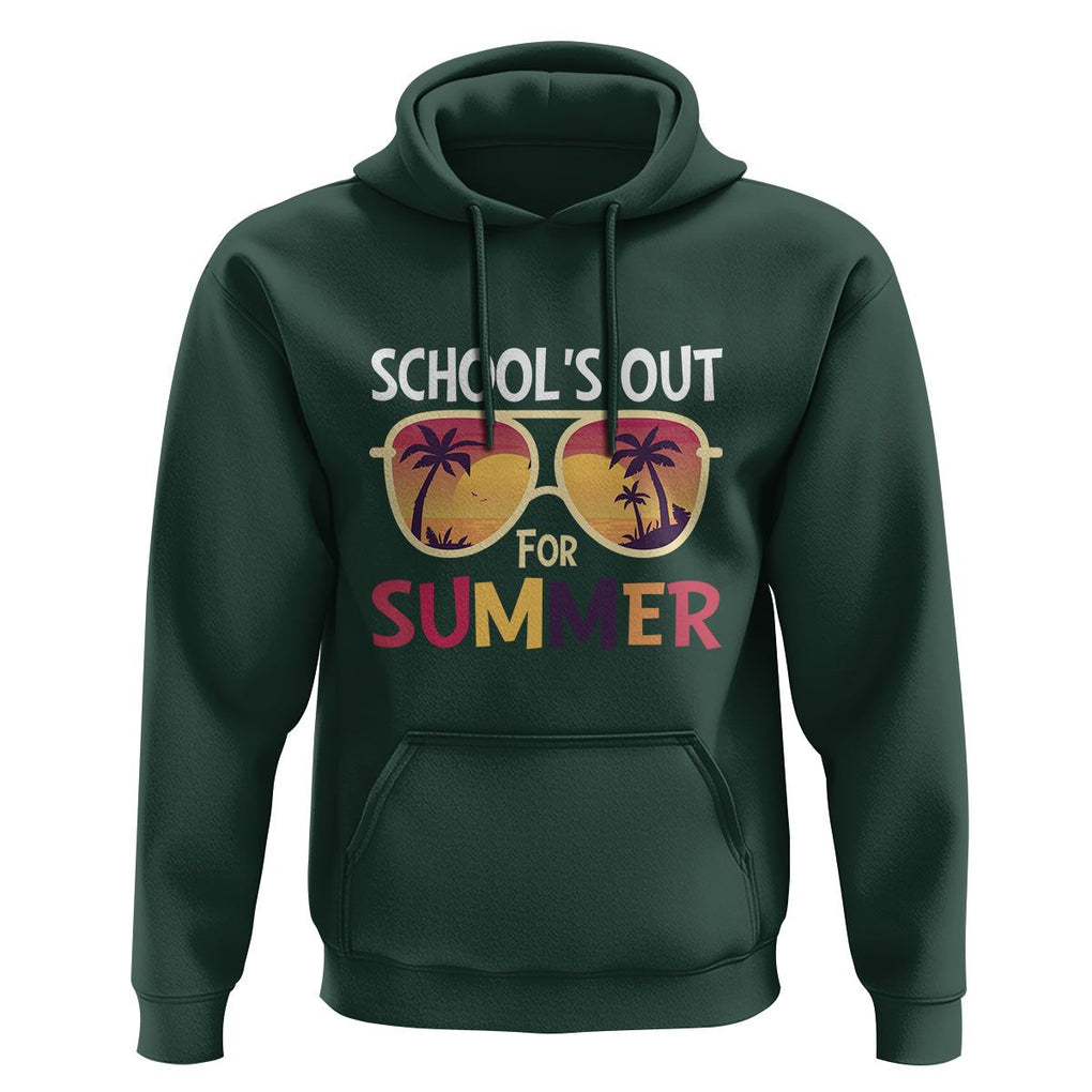 Schools Out For Summer Hoodie End Of School Retro Sunglasses Summer Vacation TS11 Dark Forest Green Print Your Wear