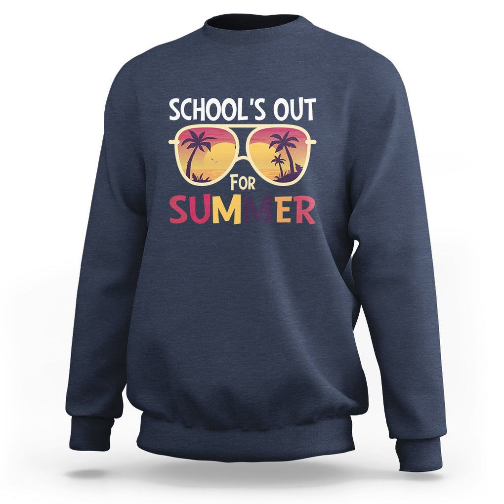 Schools Out For Summer Sweatshirt End Of School Retro Sunglasses Summer Vacation TS11 Navy Print Your Wear