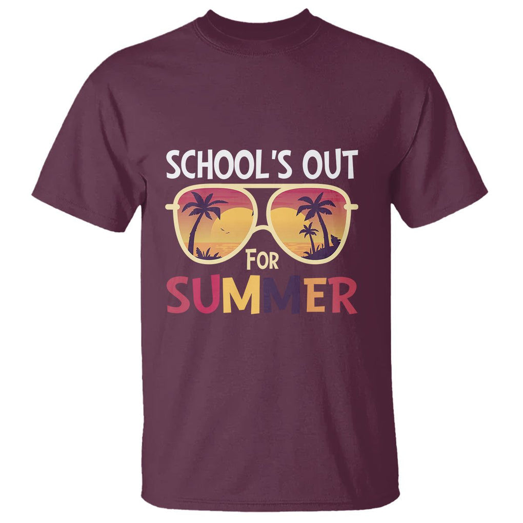 Schools Out For Summer T Shirt End Of School Retro Sunglasses Summer Vacation TS11 Maroon Print Your Wear