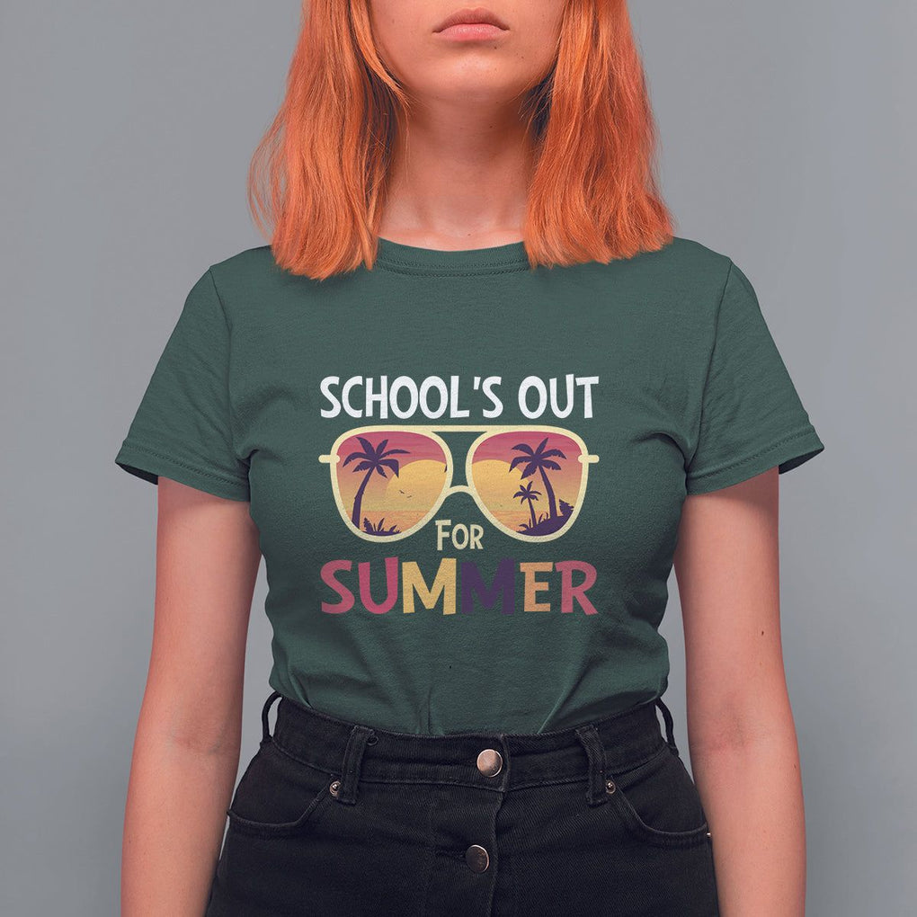Schools Out For Summer T Shirt For Women End Of School Retro Sunglasses Summer Vacation TS11 Dark Forest Green Print Your Wear