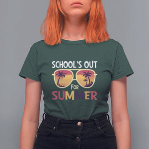 Schools Out For Summer T Shirt For Women End Of School Retro Sunglasses Summer Vacation TS11 Dark Forest Green Print Your Wear