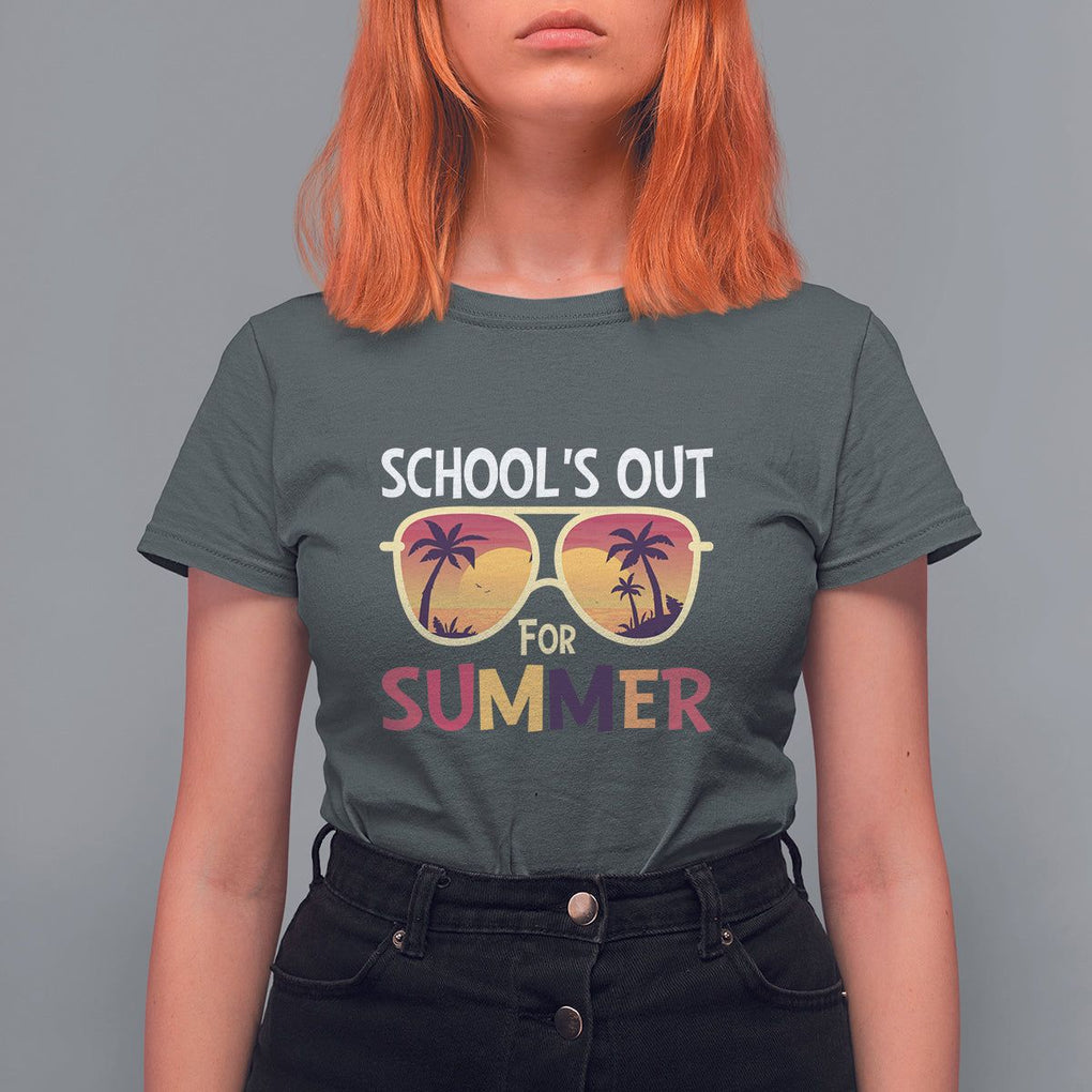 Schools Out For Summer T Shirt For Women End Of School Retro Sunglasses Summer Vacation TS11 Dark Heather Print Your Wear