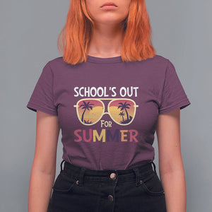 Schools Out For Summer T Shirt For Women End Of School Retro Sunglasses Summer Vacation TS11 Maroon Print Your Wear