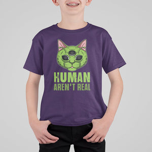 Funny Alien Cat T Shirt For Kid Human Aren't Real Cute Mythical Creature TS11 Purple Print Your Wear