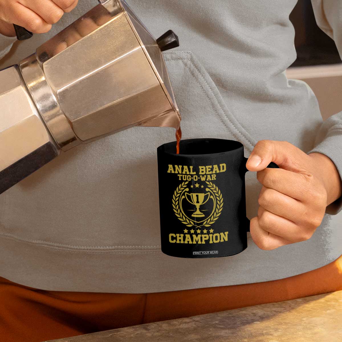 Funny #1 Anal Bead Tug O War Champion Coffee Mug Adult Humor Cringe - Print Your Wear
