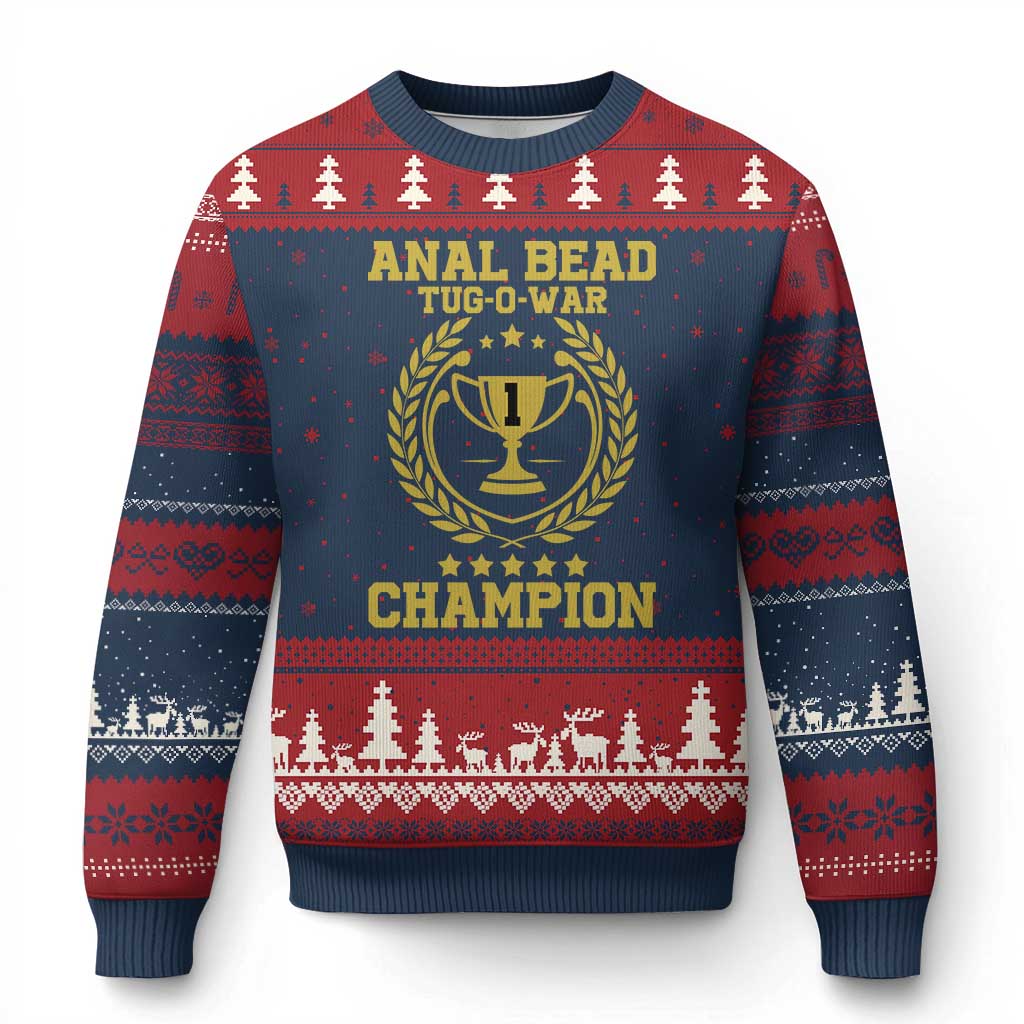 Funny #1 Anal Bead Tug O War Champion Ugly Christmas Sweater Adult Humor Cringe - Print Your Wear