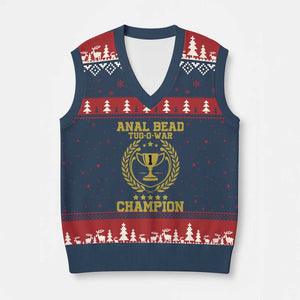 Funny #1 Anal Bead Tug O War Champion V-Neck Knit Sweater Vest Adult Humor Cringe - Print Your Wear