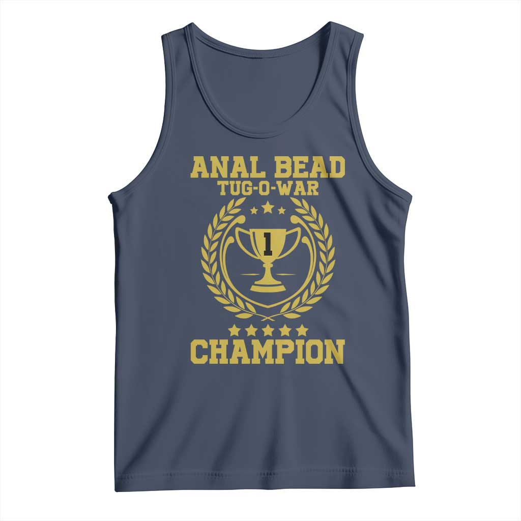 Funny #1 Anal Bead Tug O War Champion Tank Top Adult Humor Cringe - PrintYourWear Size: XS Color: Navy