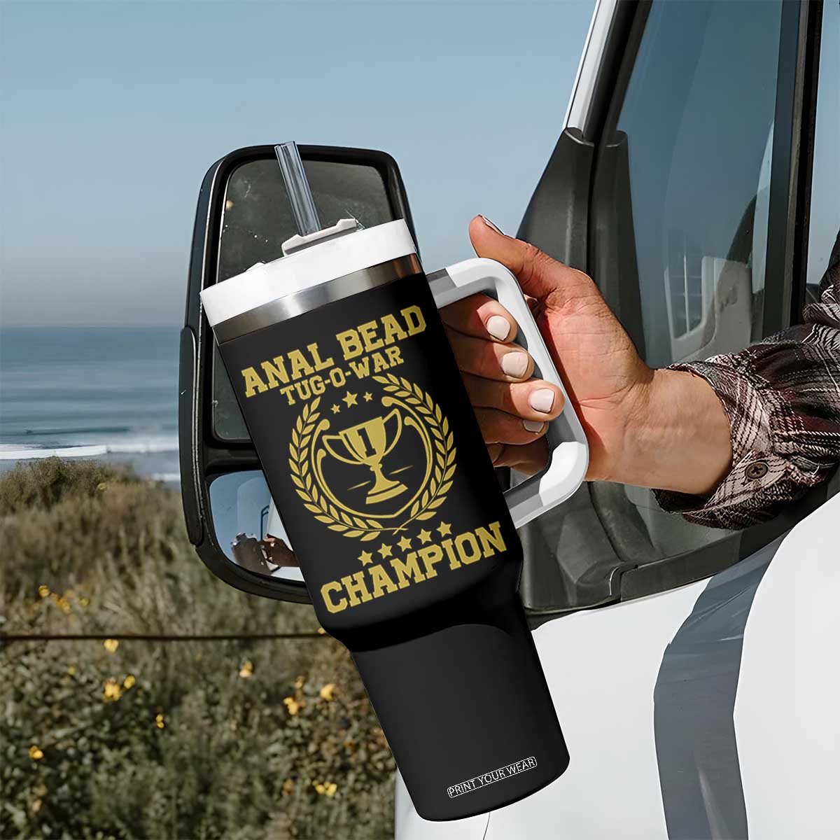 Funny #1 Anal Bead Tug O War Champion Tumbler With Handle Adult Humor Cringe - Print Your Wear