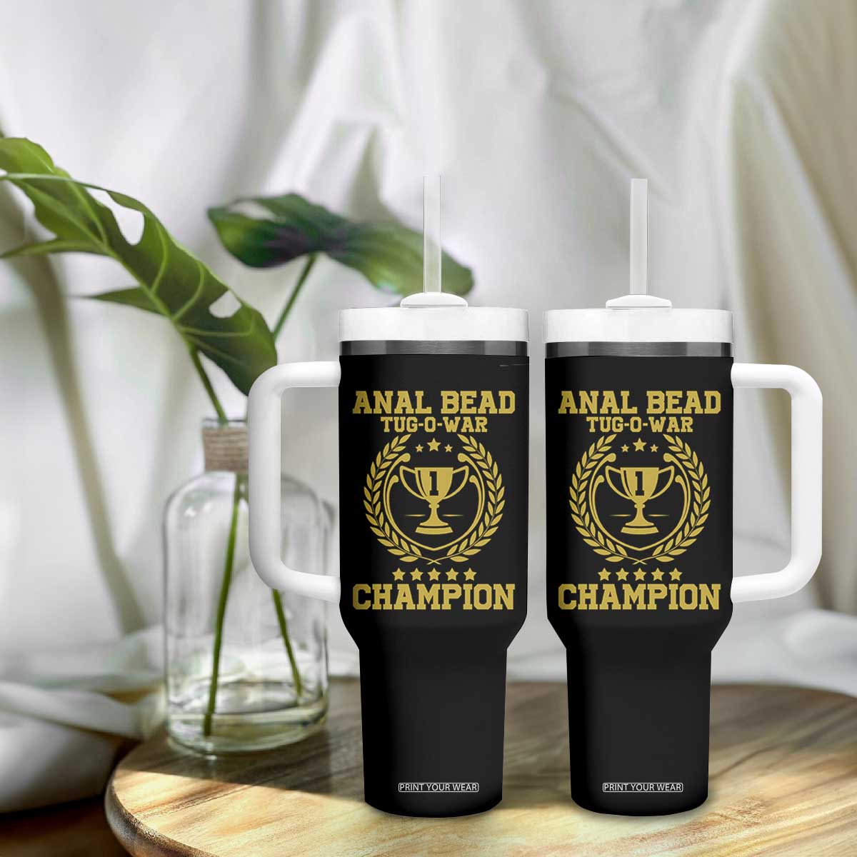 Funny #1 Anal Bead Tug O War Champion Tumbler With Handle Adult Humor Cringe - Print Your Wear