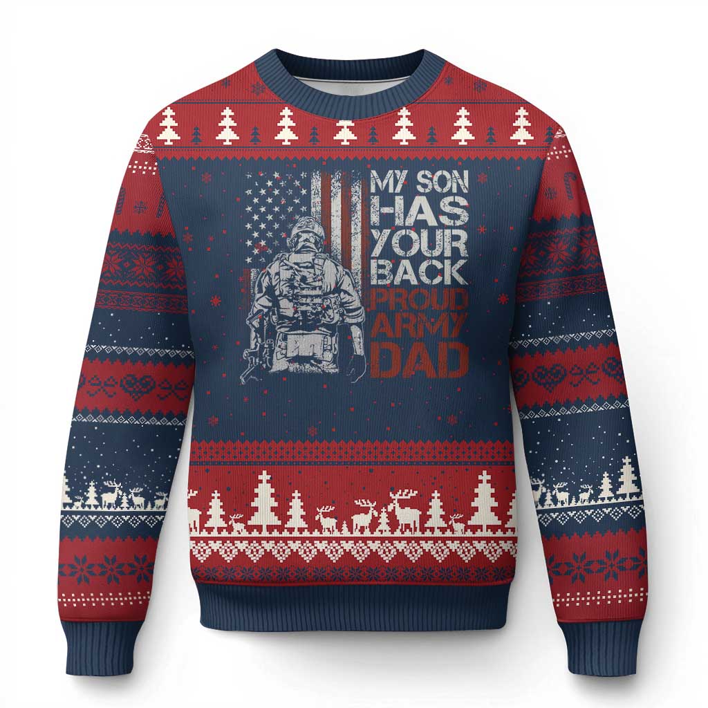 My Son Has Your Back Proud Army Dad Ugly Christmas Sweater Military Father TS11 Navy Red Print Your Wear