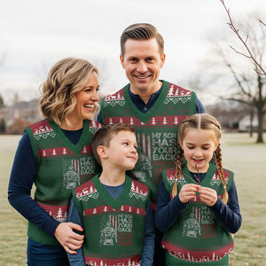 My Son Has Your Back Proud Army Dad V-Neck Knit Sweater Vest Military Father TS11 Red Green Print Your Wear