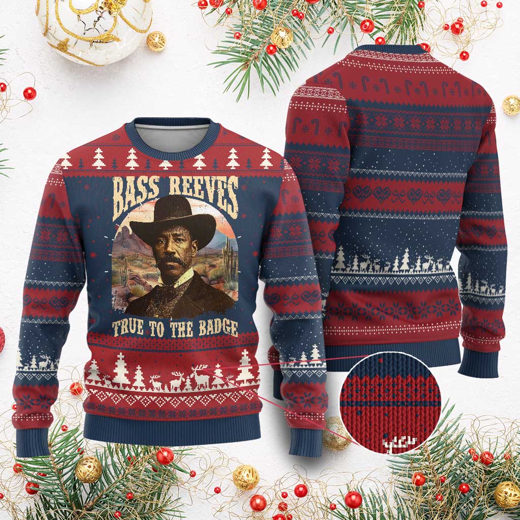 Bass Reeves True To The Badge Knit Sweatshirt African American Cowboy Marshal Black History Month TS11 Burgundy Print Your Wear