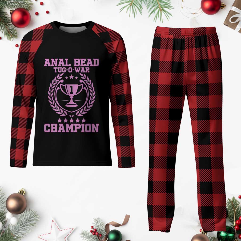 Funny #1 Anal Bead Tug O War Champion Plaid Pajama Set Pink Adult Humor Cringe - Print Your Wear