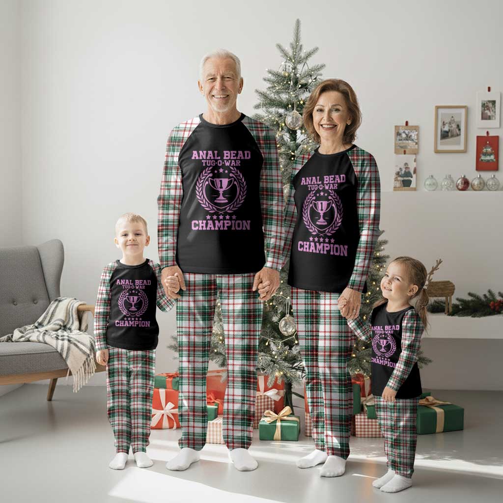 Funny #1 Anal Bead Tug O War Champion Plaid Pajama Set Pink Adult Humor Cringe - Print Your Wear