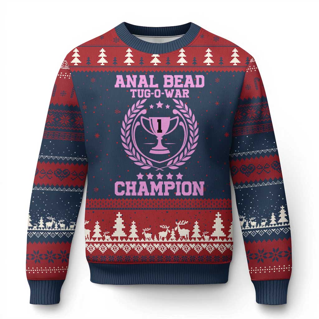Funny #1 Anal Bead Tug O War Champion Ugly Christmas Sweater Pink Adult Humor Cringe - Print Your Wear