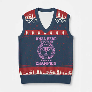 Funny #1 Anal Bead Tug O War Champion V-Neck Knit Sweater Vest Pink Adult Humor Cringe - Print Your Wear