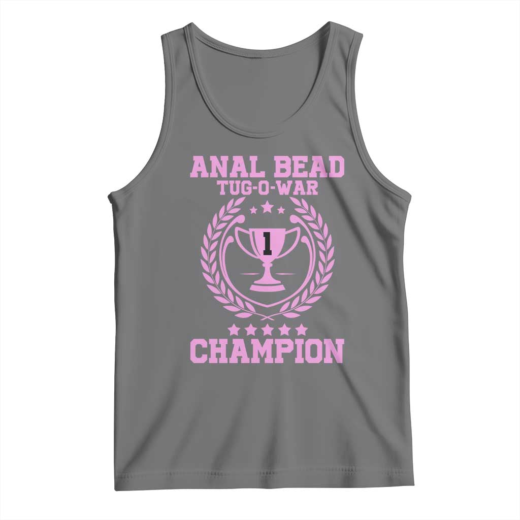 Funny #1 Anal Bead Tug O War Champion Tank Top Pink Adult Humor Cringe - PrintYourWear Size: XS Color: Black Heather