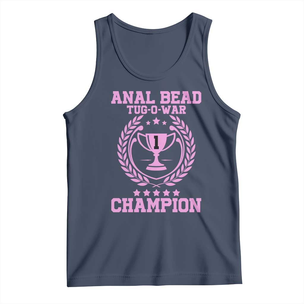 Funny #1 Anal Bead Tug O War Champion Tank Top Pink Adult Humor Cringe - PrintYourWear Size: XS Color: Navy