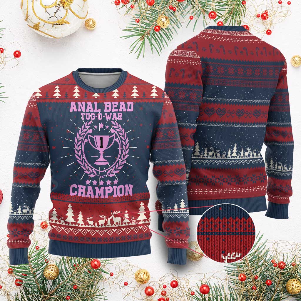 Funny #1 Anal Bead Tug O War Champion Knit Sweatshirt Pink Adult Humor Cringe - Print Your Wear