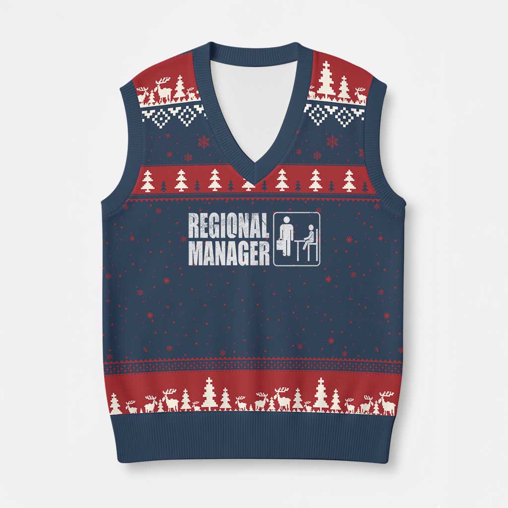 Regional Manager V-Neck Knit Sweater Vest Funny Dad Baby Matching TS11 Navy Red Print Your Wear