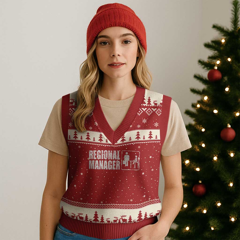 Regional Manager V-Neck Knit Sweater Vest Funny Dad Baby Matching TS11 Red Beige Print Your Wear